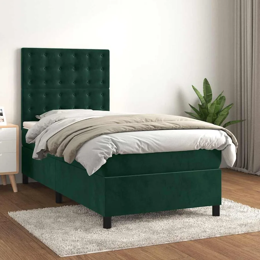 Sommier à lattes de lit avec matelas Vert foncé 100x200 cm