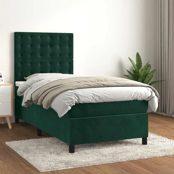 Sommier à lattes de lit avec matelas Vert foncé 100x200 cm