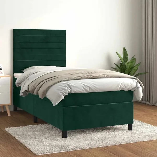 Sommier à lattes de lit avec matelas Vert foncé 100x200 cm