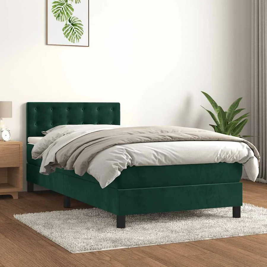 Sommier à lattes de lit avec matelas Vert foncé 100x200 cm