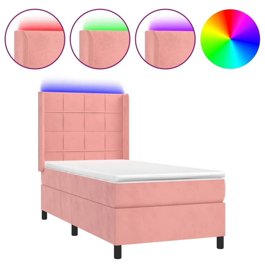Sommier à lattes de lit matelas et LED Rose 90x190 cm Velours - 2