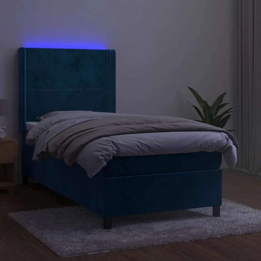 Sommier à lattes de lit matelas LED Bleu foncé 90x190cm Velours - 4