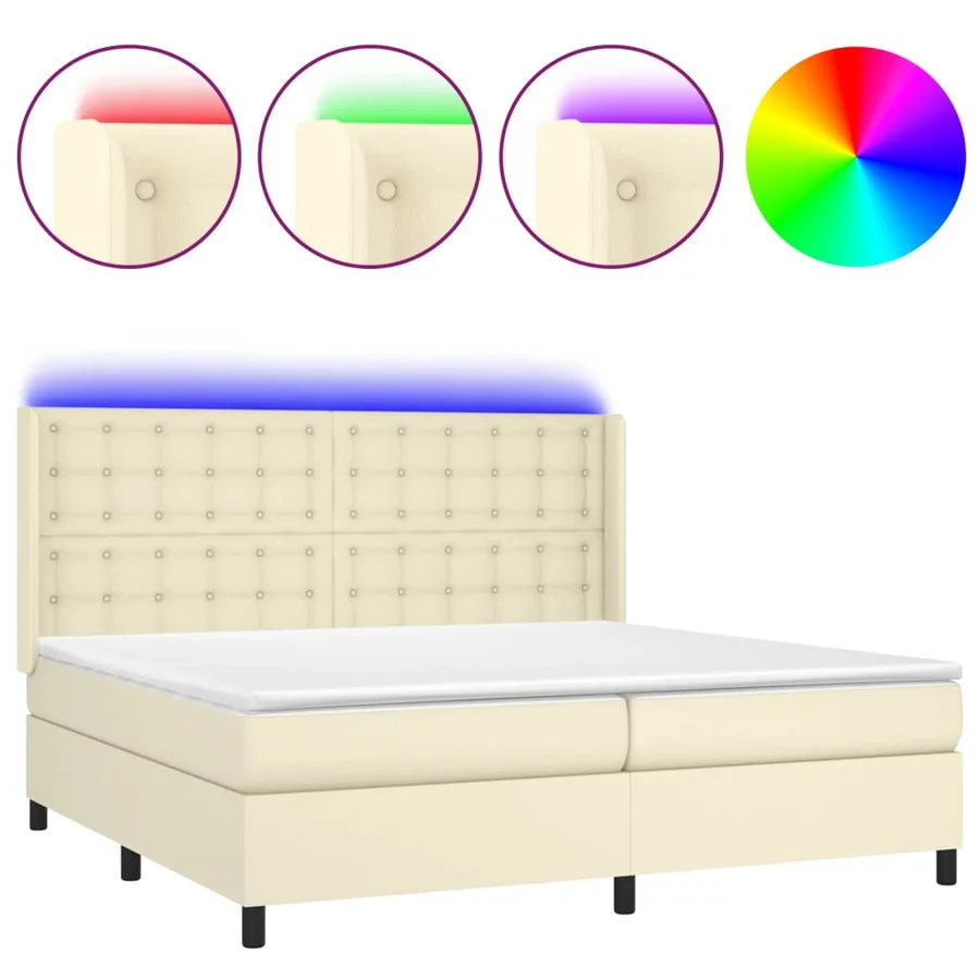 Sommier à lattes de lit matelas LED Crème 200x200 cm Similicuir - 2