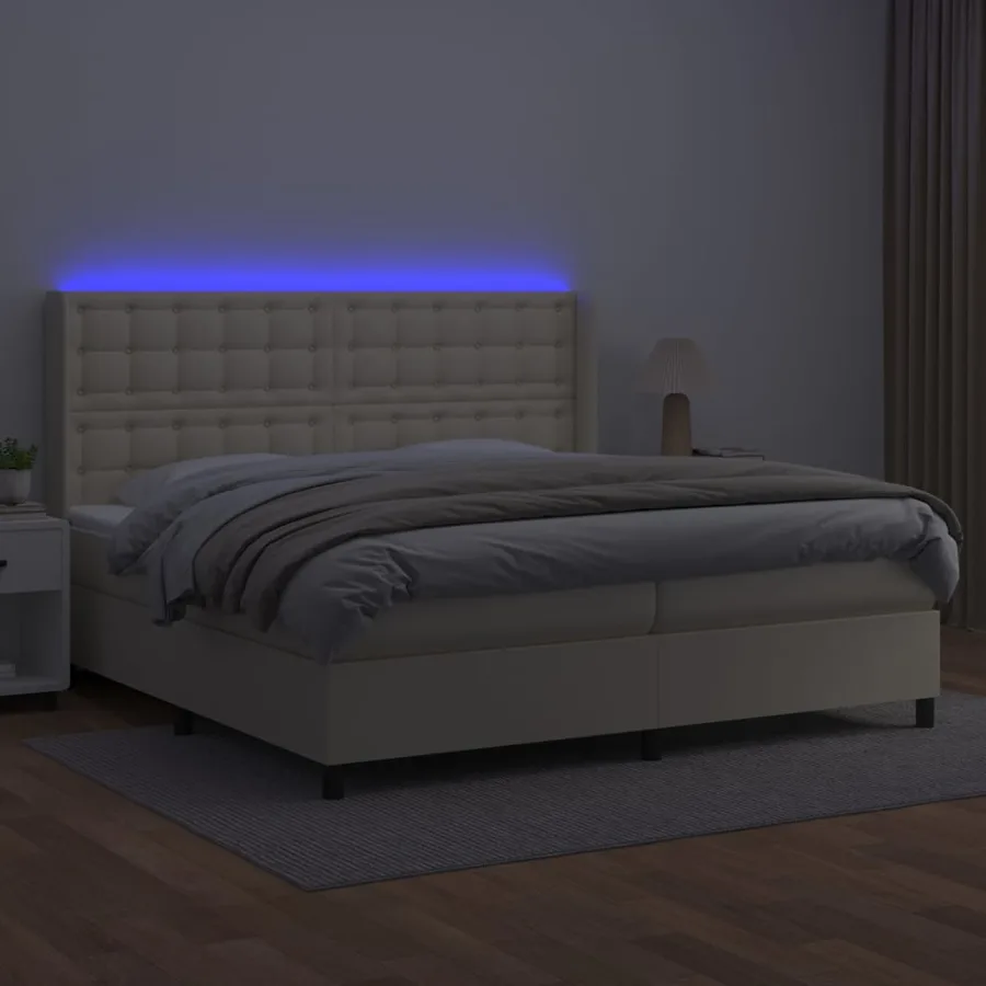 Sommier à lattes de lit matelas LED Crème 200x200 cm Similicuir - 3