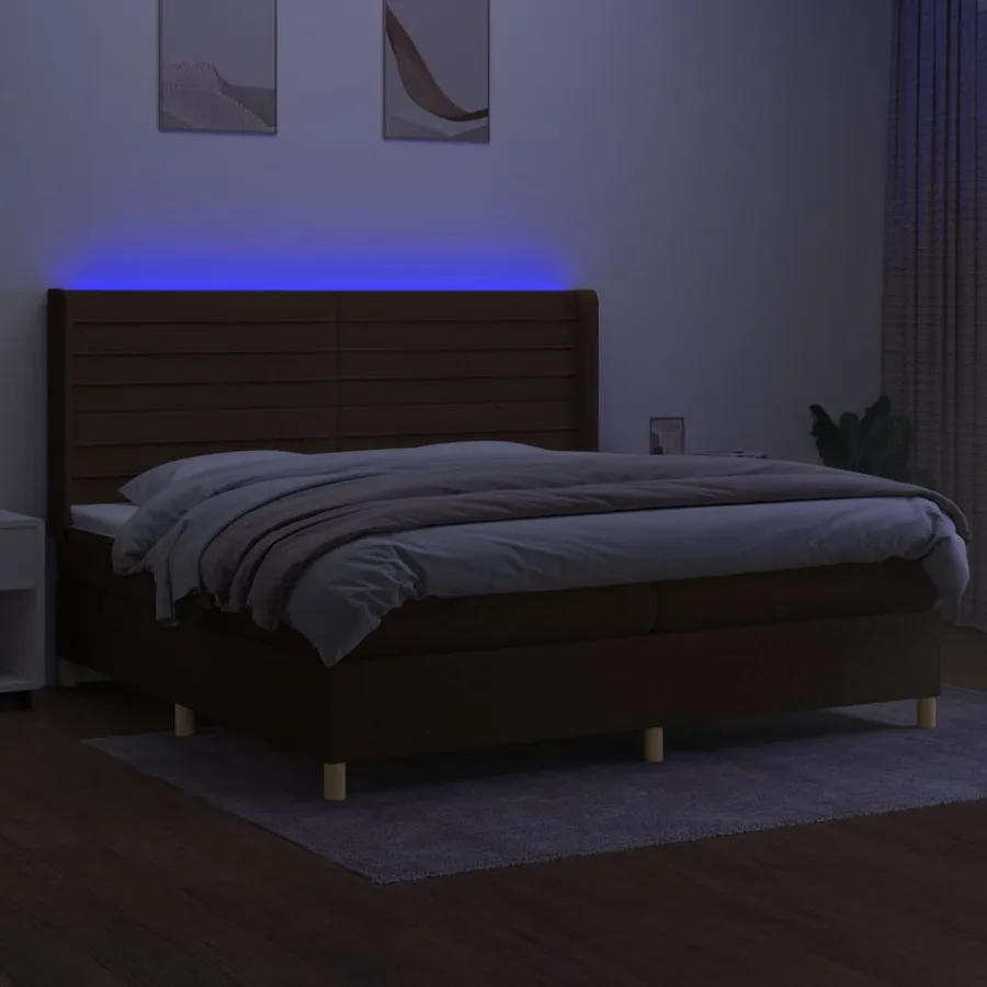 Sommier à lattes de lit matelas et LED Marron foncé 200x200 cm - 3