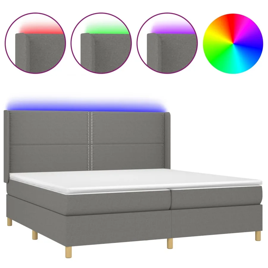 Sommier à lattes de lit matelas LED Gris foncé 200x200 cm Tissu - 2