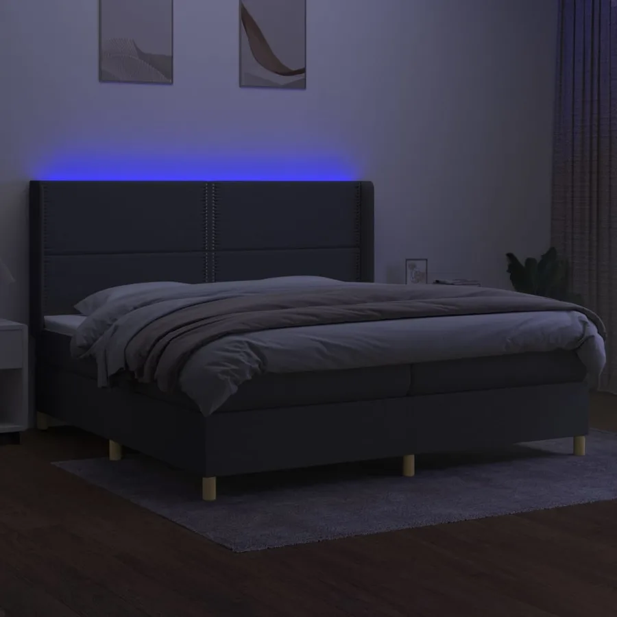 Sommier à lattes de lit matelas LED Gris foncé 200x200 cm Tissu - 3