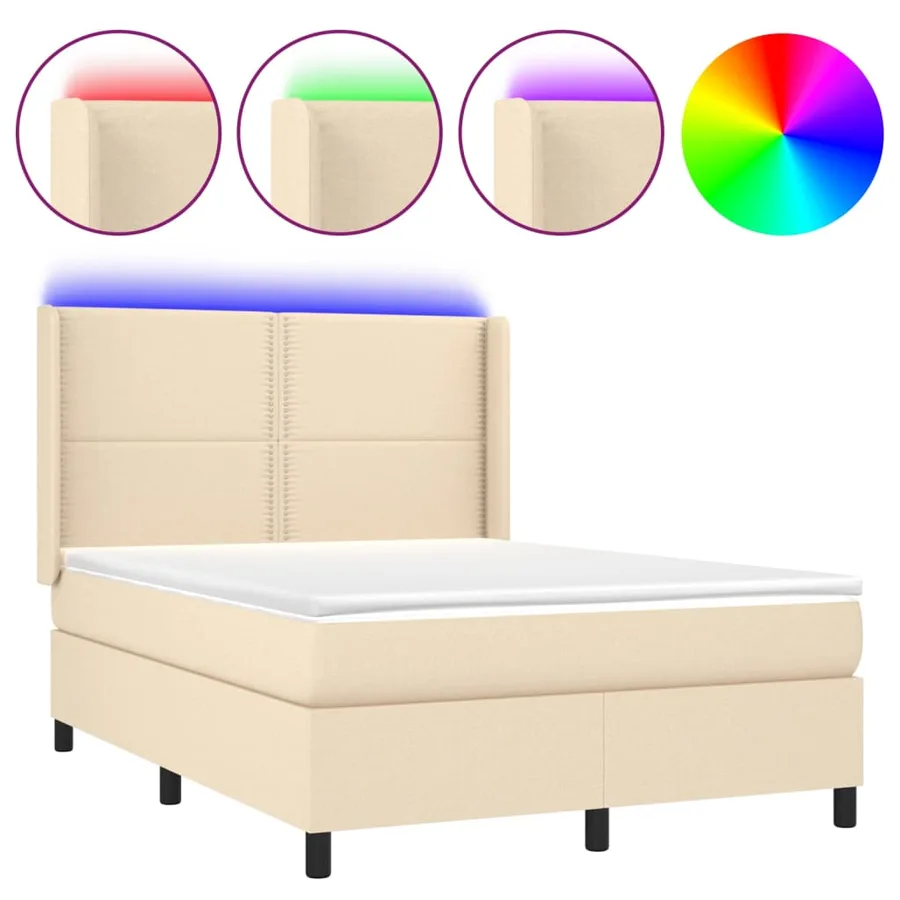 Sommier à lattes de lit matelas LED Crème 140x200 cm Tissu - 2