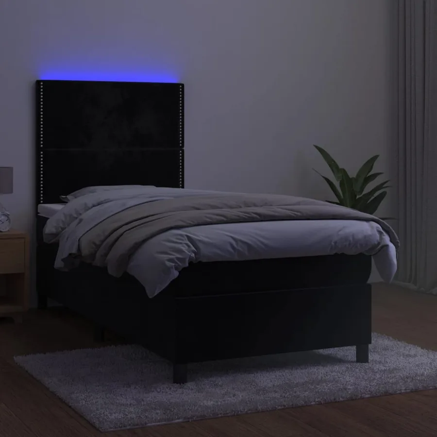Sommier à lattes de lit avec matelas LED Noir 80x200 cm Velours - 4