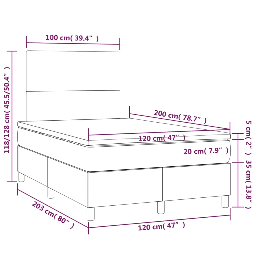 Sommier à lattes de lit avec matelas LED Gris foncé 120x200 cm - 8