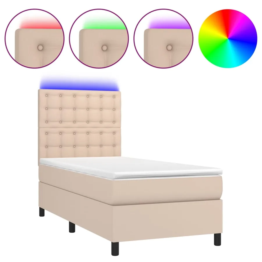 Sommier à lattes de lit avec matelas et LED Cappuccino 80x200cm - 2