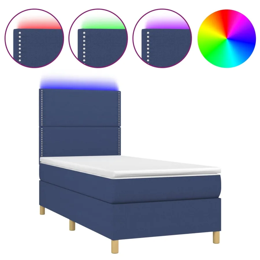 Sommier à lattes de lit avec matelas et LED Bleu 80x200cm Tissu - 2