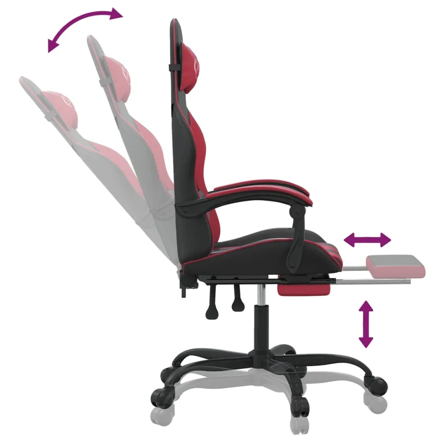 Chaise de jeu pivotante repose-pied Noir bordeaux Similicuir - 11