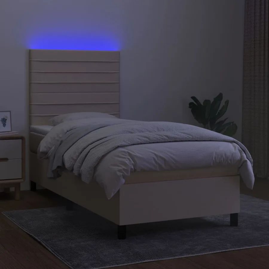 Sommier à lattes de lit et matelas et LED Crème 100x200cm Tissu - 4