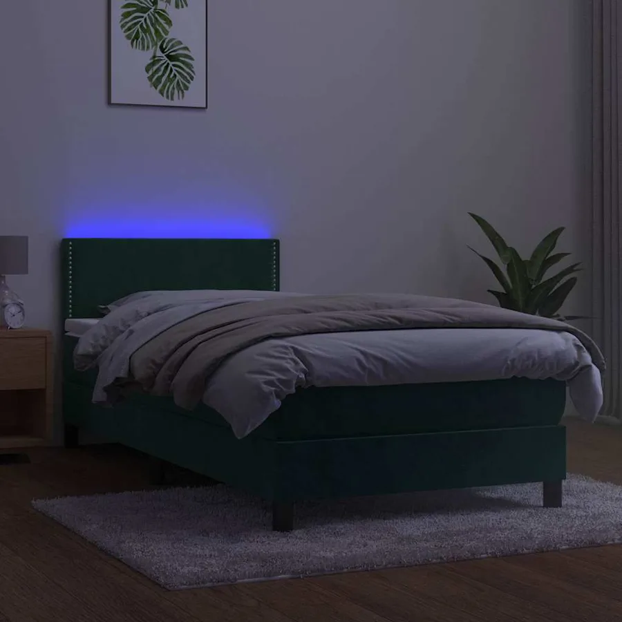 Sommier à lattes de lit avec matelas LED Vert foncé 100x200 cm - 3