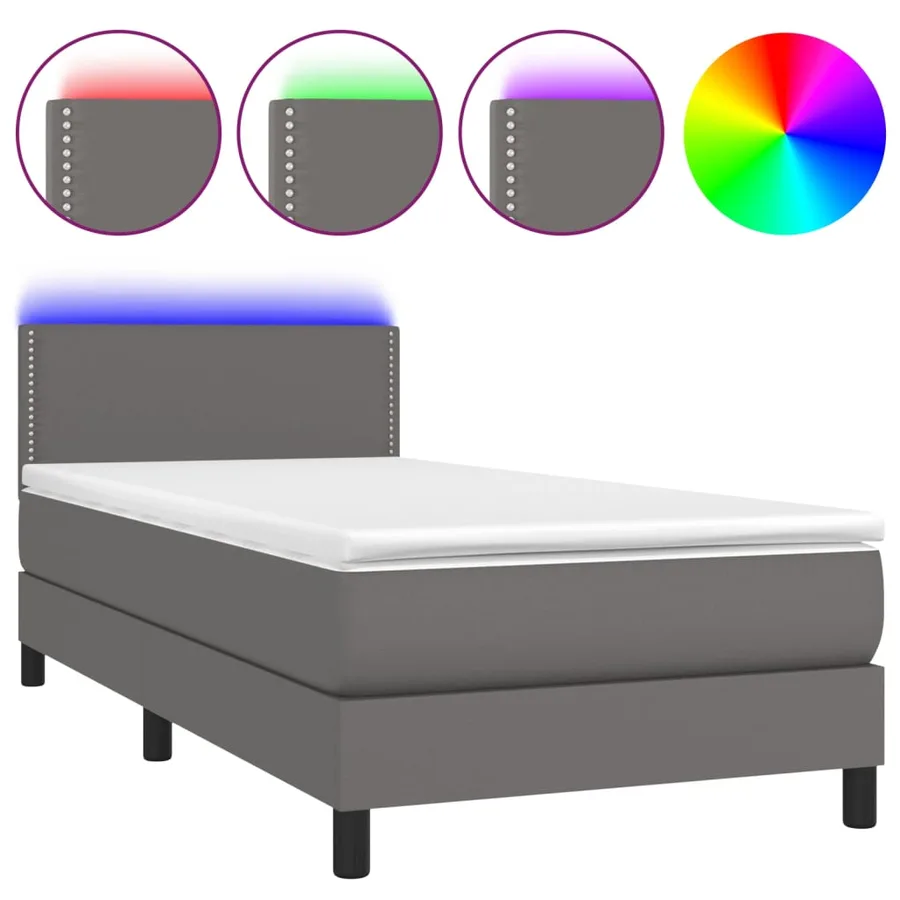 Sommier à lattes de lit et matelas LED Gris 80x200cm Similicuir - 2