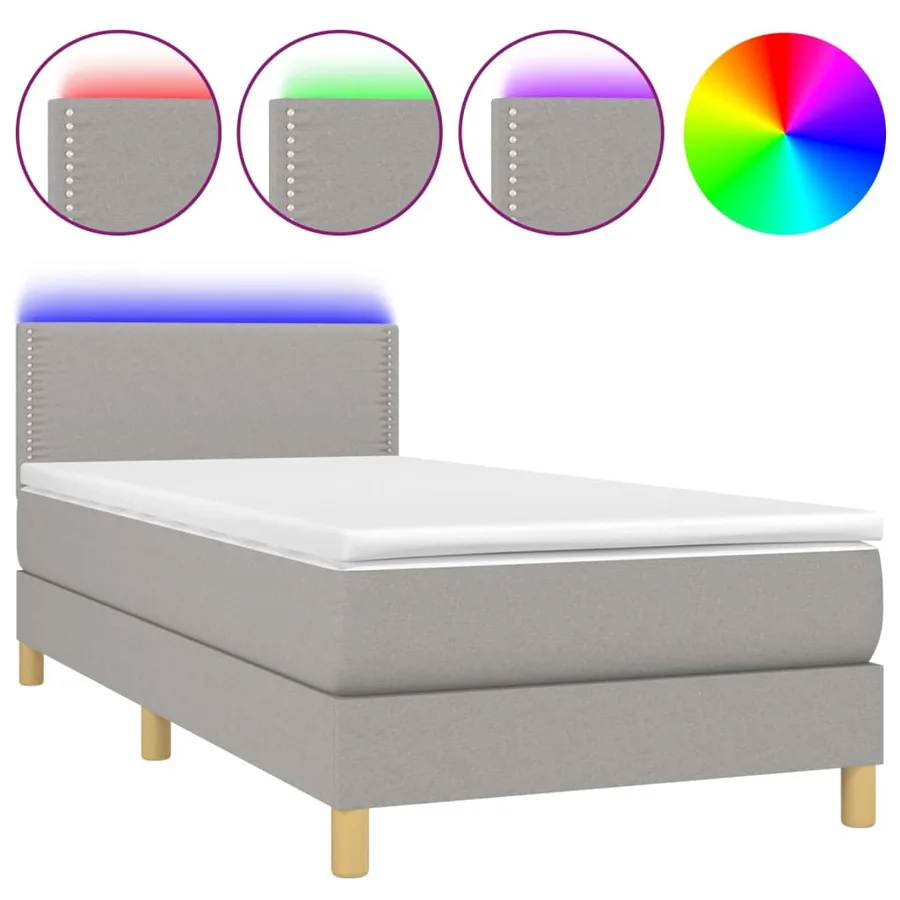 Sommier à lattes de lit avec matelas et LED Gris clair 80x200cm - 2
