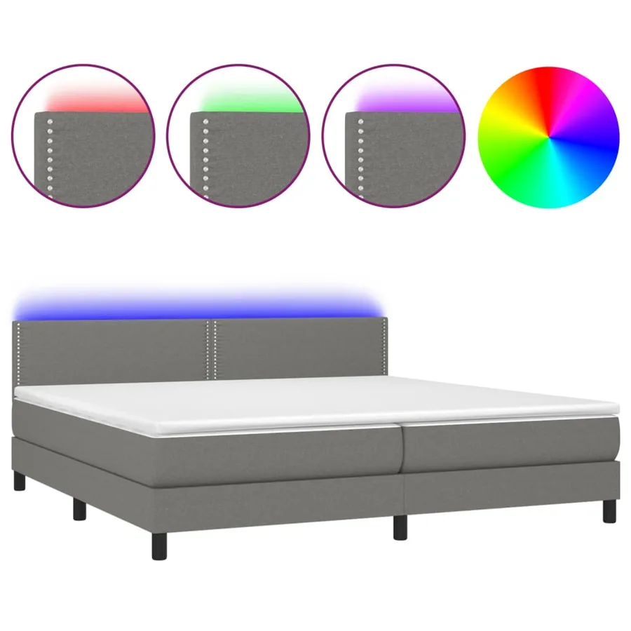 Sommier à lattes de lit et matelas et LED Gris foncé 200x200 cm - 2