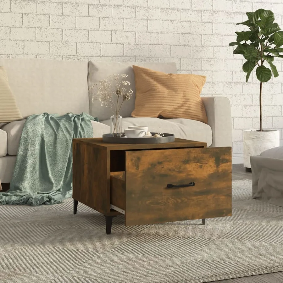 Table basse avec pieds en métal Chêne fumé 50x50x40 cm - 3
