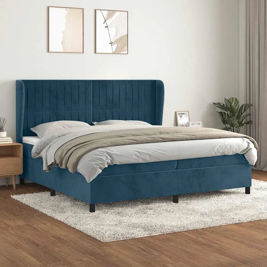 Sommier à lattes de lit et matelas Bleu foncé 200x200cm Velours