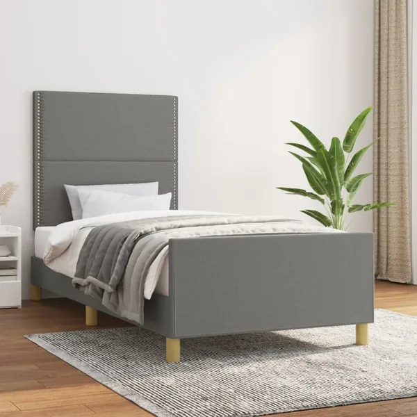Cadre de lit sans matelas gris foncé 90x190 cm tissu