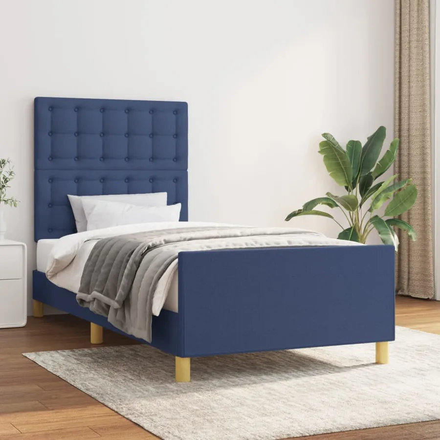 Cadre de lit sans matelas avec tête de lit bleu 90x190cm tissu