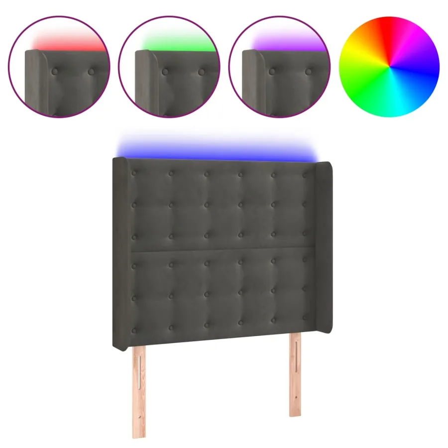Tête de lit à LED Gris foncé 103x16x118/128 cm Velours - 2
