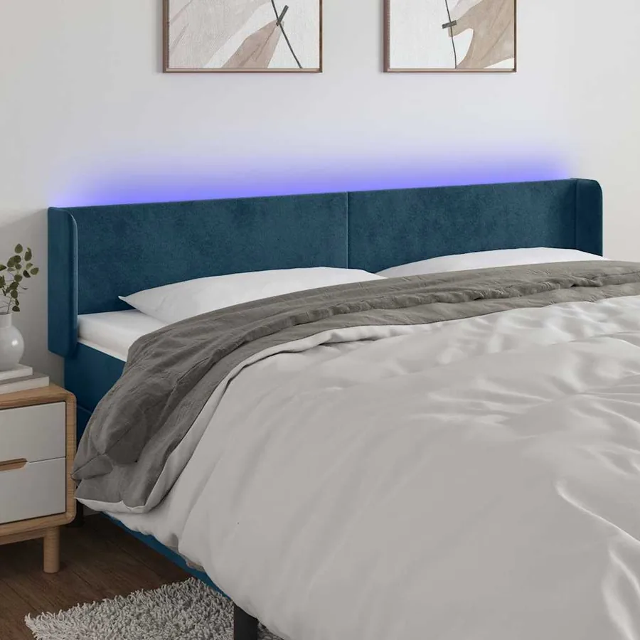 Tête de lit à LED Bleu foncé 203x16x78/88 cm Velours