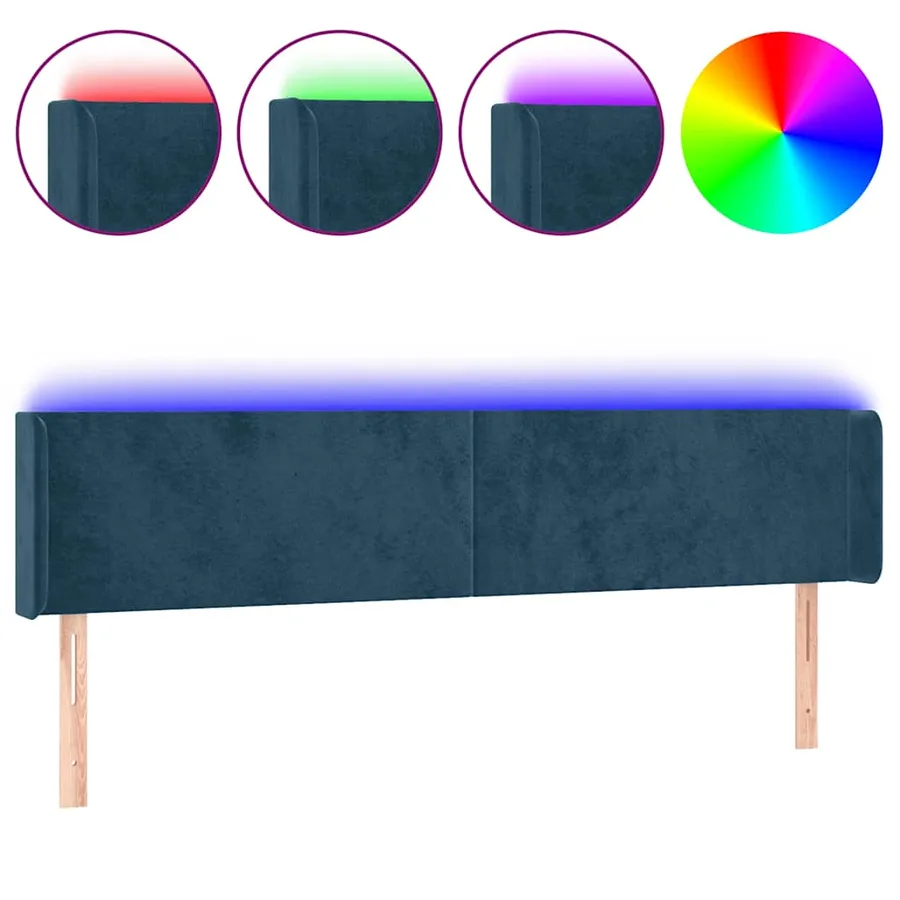 Tête de lit à LED Bleu foncé 203x16x78/88 cm Velours - 2