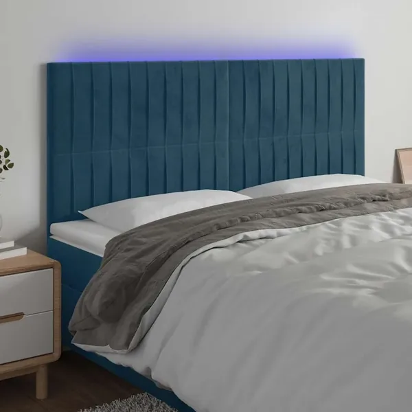 Tête de lit à LED Bleu foncé 200x5x118/128 cm Velours