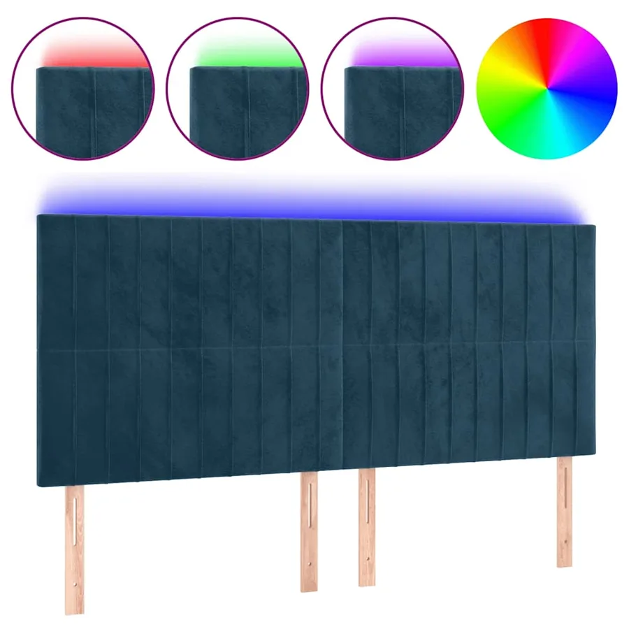 Tête de lit à LED Bleu foncé 200x5x118/128 cm Velours - 2