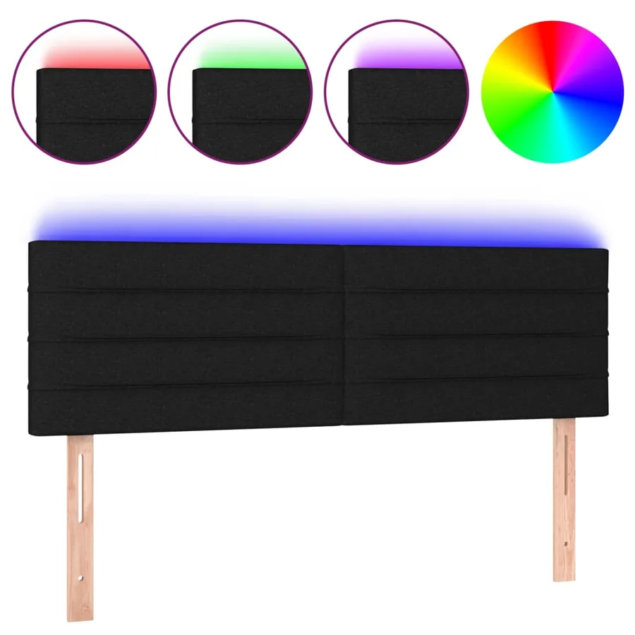 Tête de lit à LED Noir 144x5x78/88 cm Tissu - 2