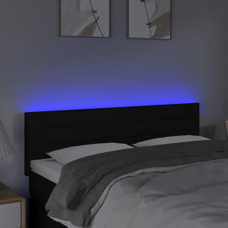 Tête de lit à LED Noir 144x5x78/88 cm Tissu - 3