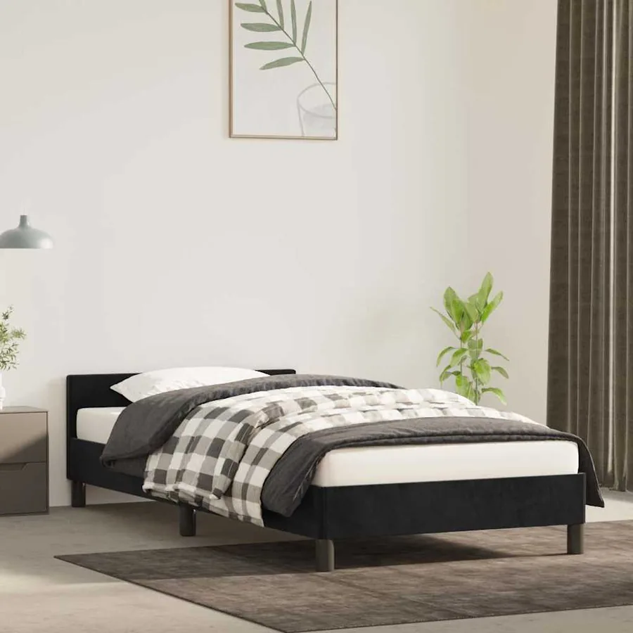 Cadre de lit et tête de lit sans matelas noir 90x200 cm velours