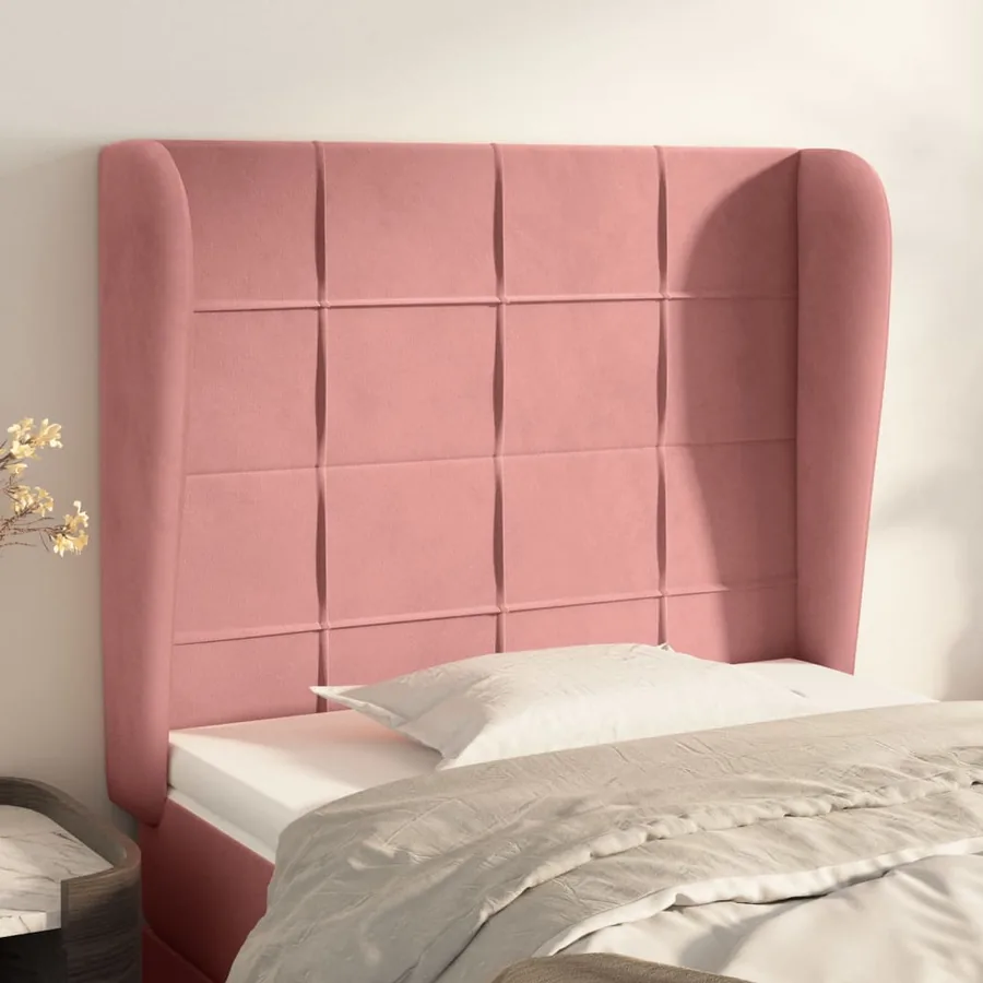Tête de lit avec oreilles Rose 103x23x118/128 cm Velours