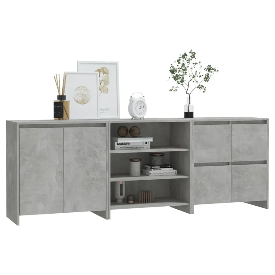 Buffets 3 pcs Gris béton Bois d'ingénierie - 6