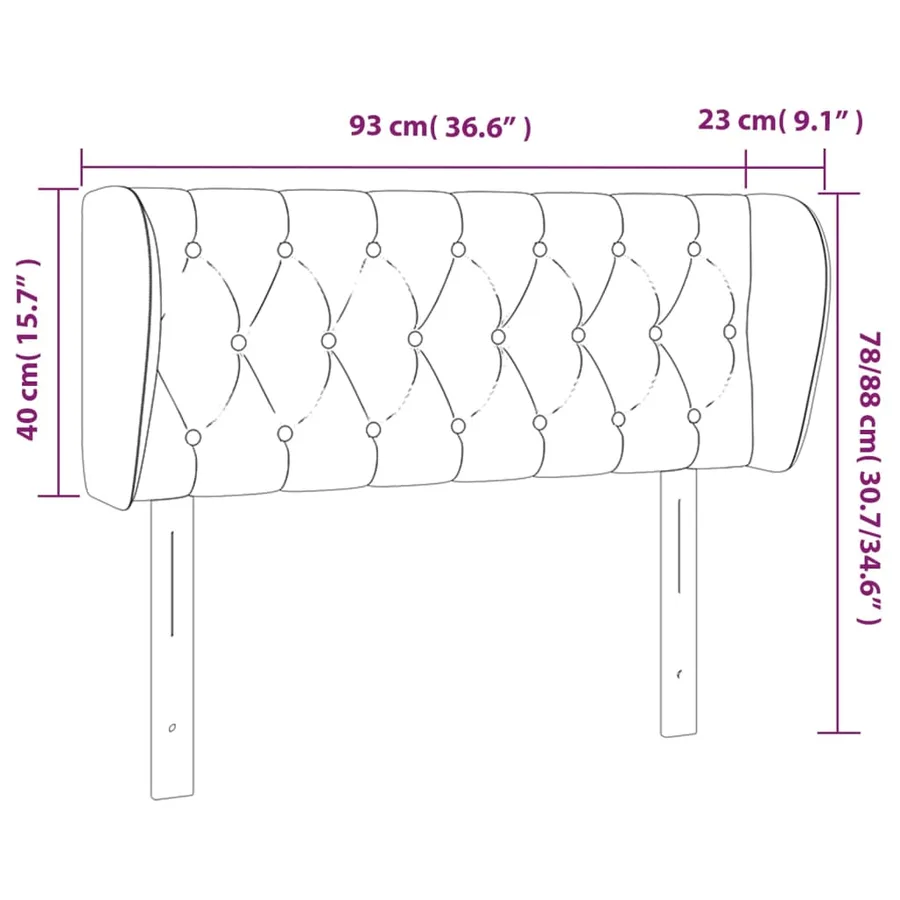 Tête de lit avec oreilles Noir 93x23x78/88 cm Velours - 9