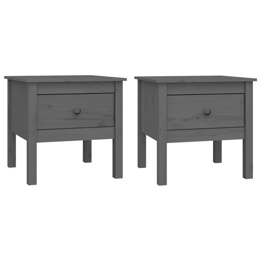 Tables d'appoint 2 pcs Gris 50x50x49 cm Bois massif de pin - 2