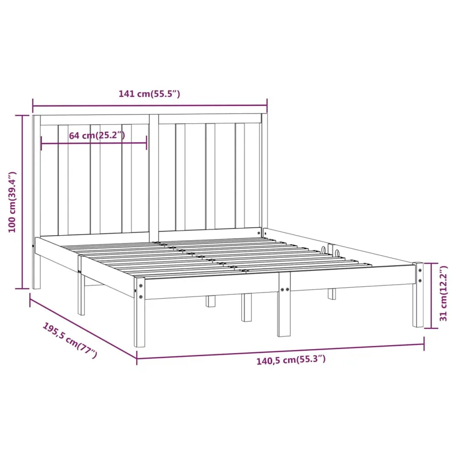 Cadre de lit sans matelas 135x190 cm bois de pin massif - 6