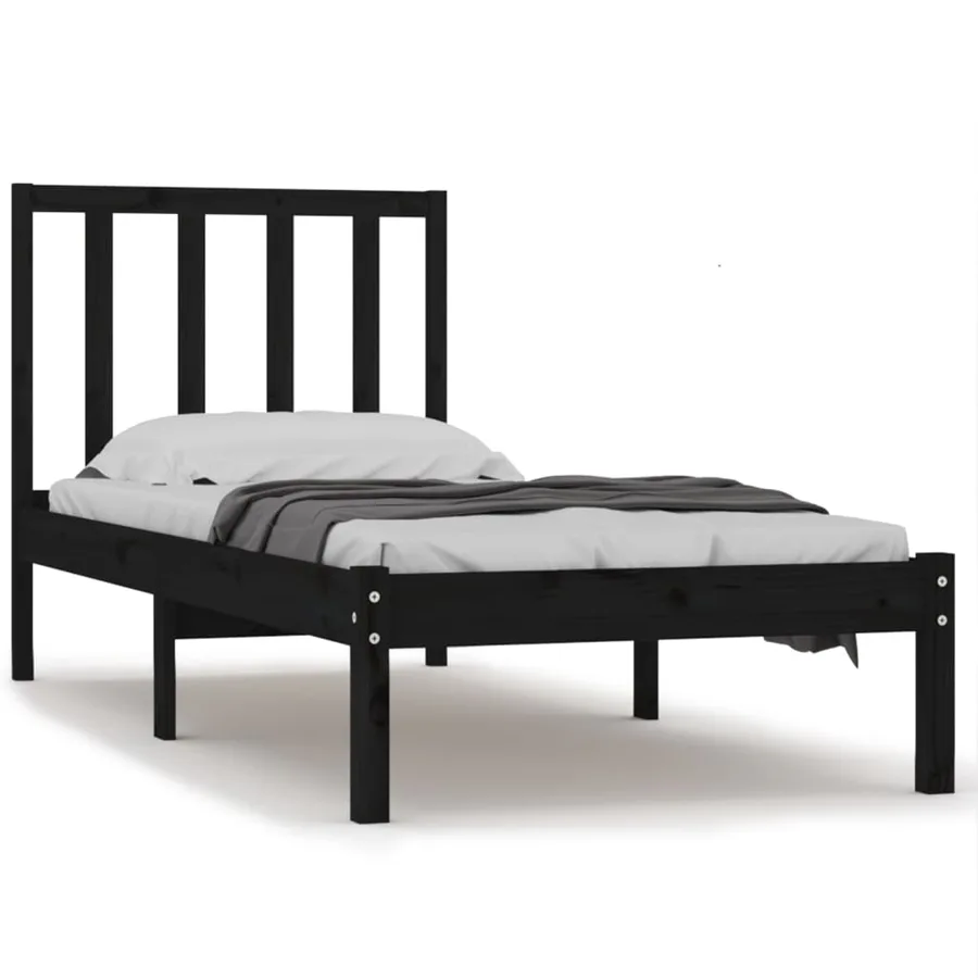Cadre de lit sans matelas noir 75x190 cm bois de pin massif - 2