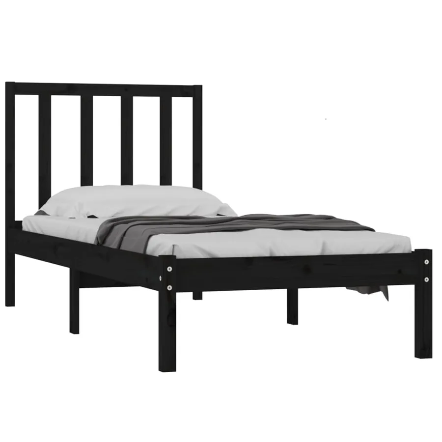 Cadre de lit sans matelas noir 75x190 cm bois de pin massif - 3