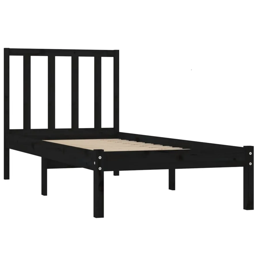 Cadre de lit sans matelas noir 75x190 cm bois de pin massif - 4