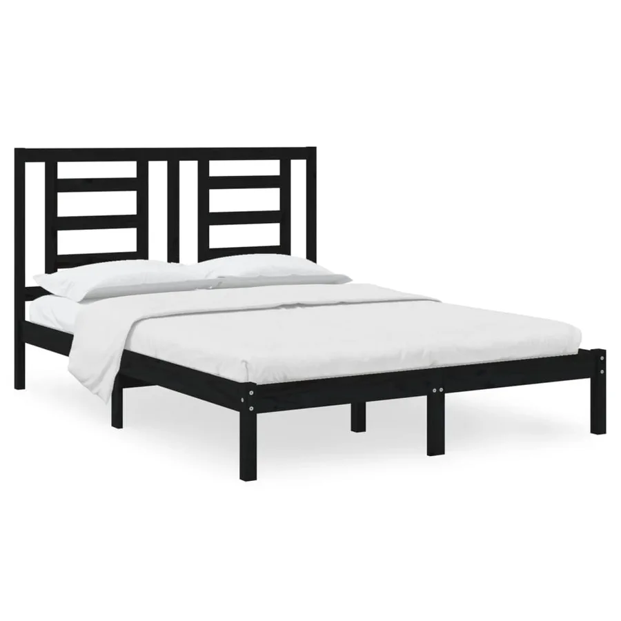 Cadre de lit sans matelas noir 140x190 cm bois de pin massif - 2