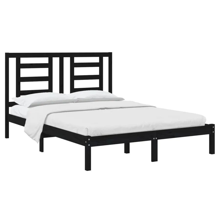 Cadre de lit sans matelas noir 140x190 cm bois de pin massif - 3