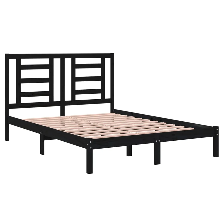 Cadre de lit sans matelas noir 140x190 cm bois de pin massif - 4