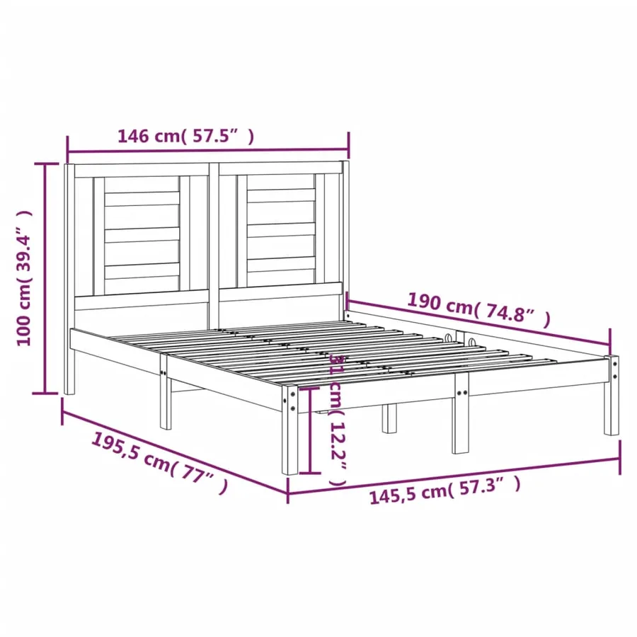 Cadre de lit sans matelas noir 140x190 cm bois de pin massif - 6