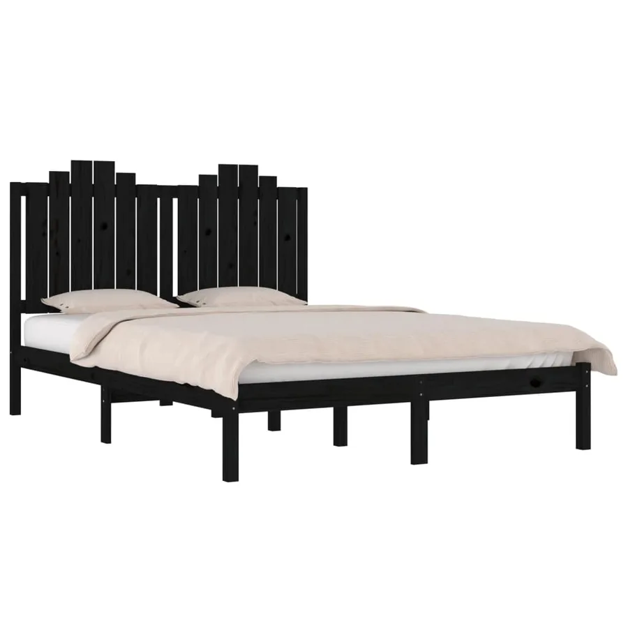 Cadre de lit sans matelas noir bois massif 140x190 cm - 3