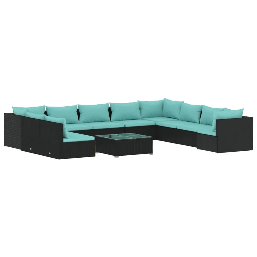 Salon de jardin 11 pcs avec coussins noir résine tressée - 2