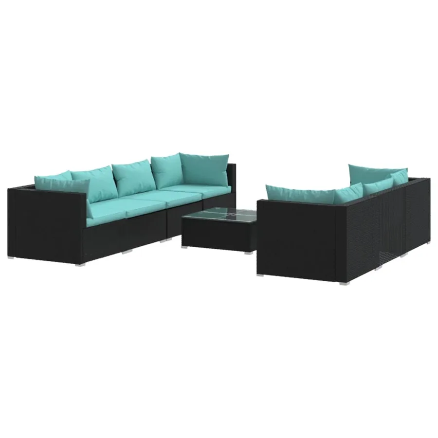 Salon de jardin 8 pcs avec coussins résine tressée noir - 2