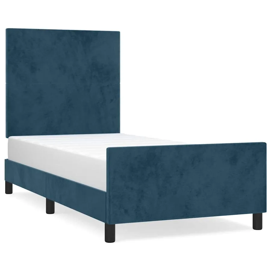 Cadre de lit sans matelas bleu foncé 100x200 cm velours - 2